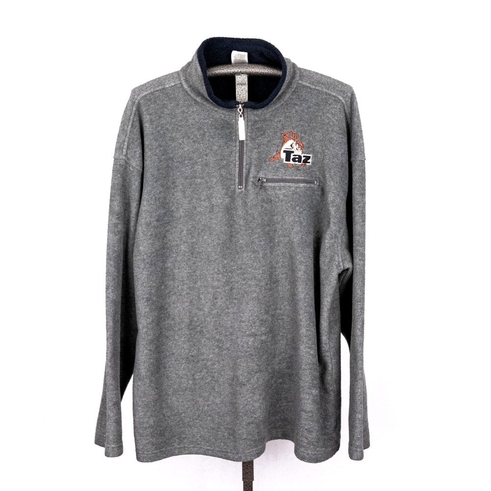Vintage 1999 Warner Bros Studio Store Gray 1/4 Zip Men's XL Taz Tasmanian Devil